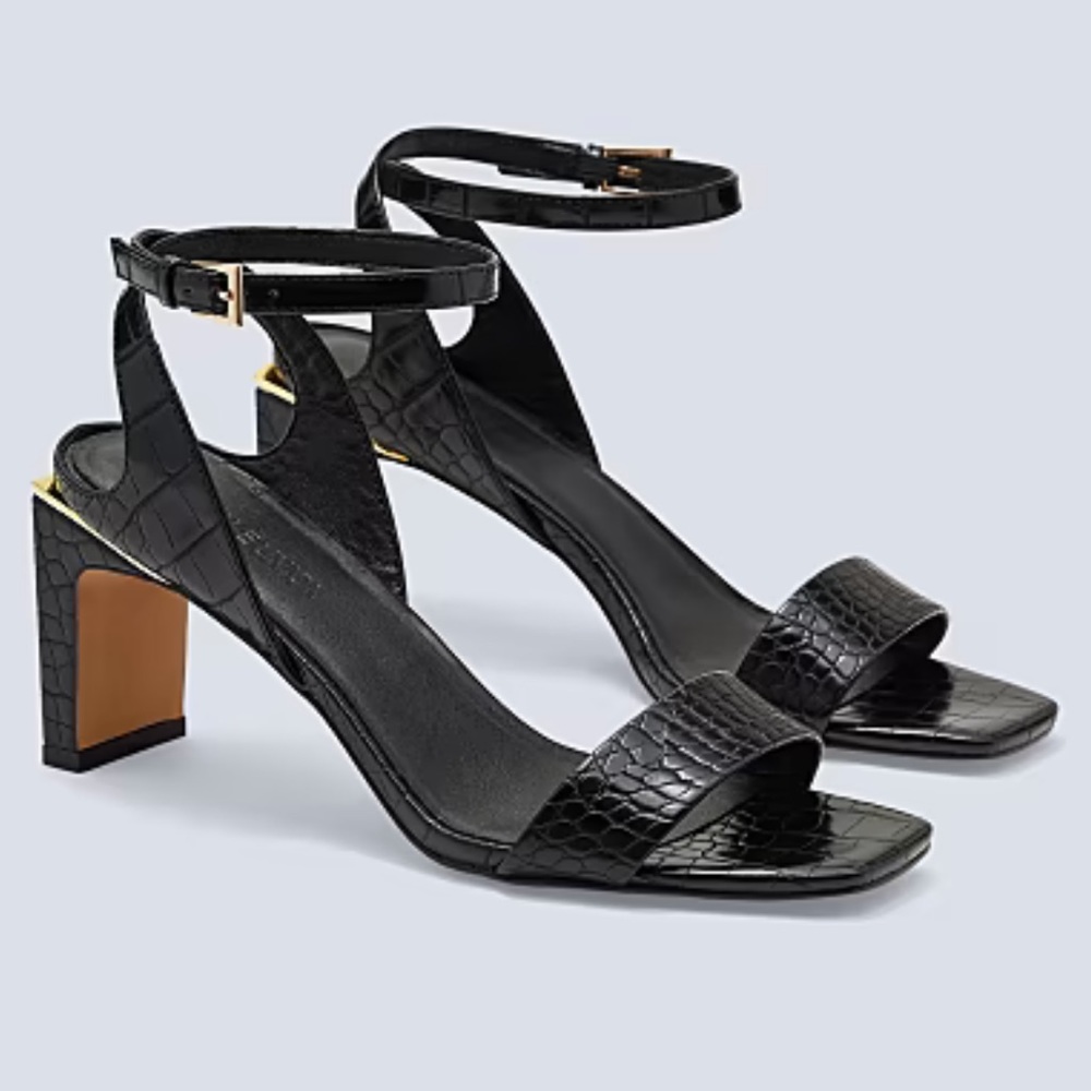 Gabrielle Union Black Snakeskin Sandal Heels